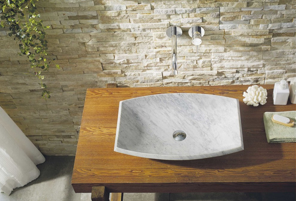 Virtu Kirke Natural Stone Bathroom Vessel Sink, Bianco Carrara Marble