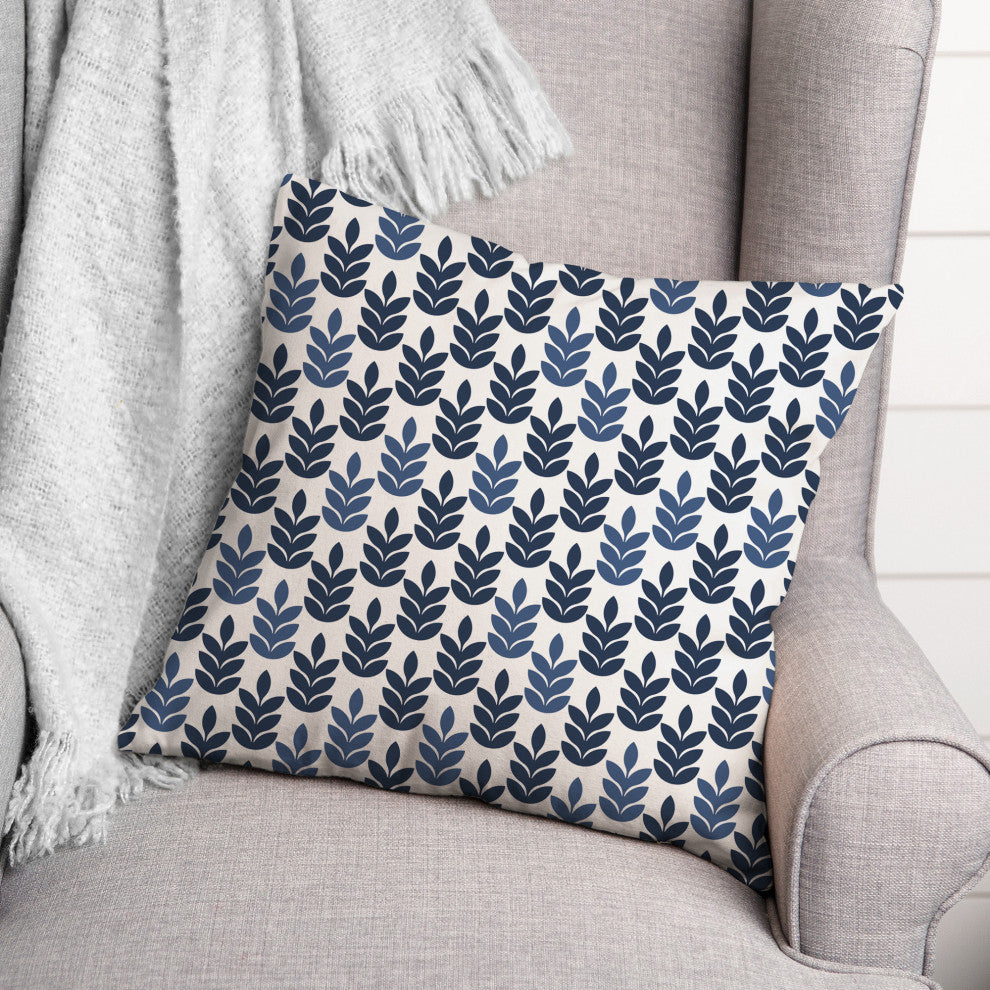 Navy and Blue Leaf Pattern 18x18 Spun Poly Pillow