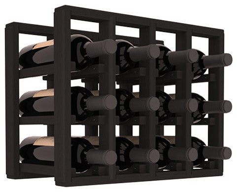 12-Bottle Counter Top/Pantry Wine Rack, Redwood, Black Stain