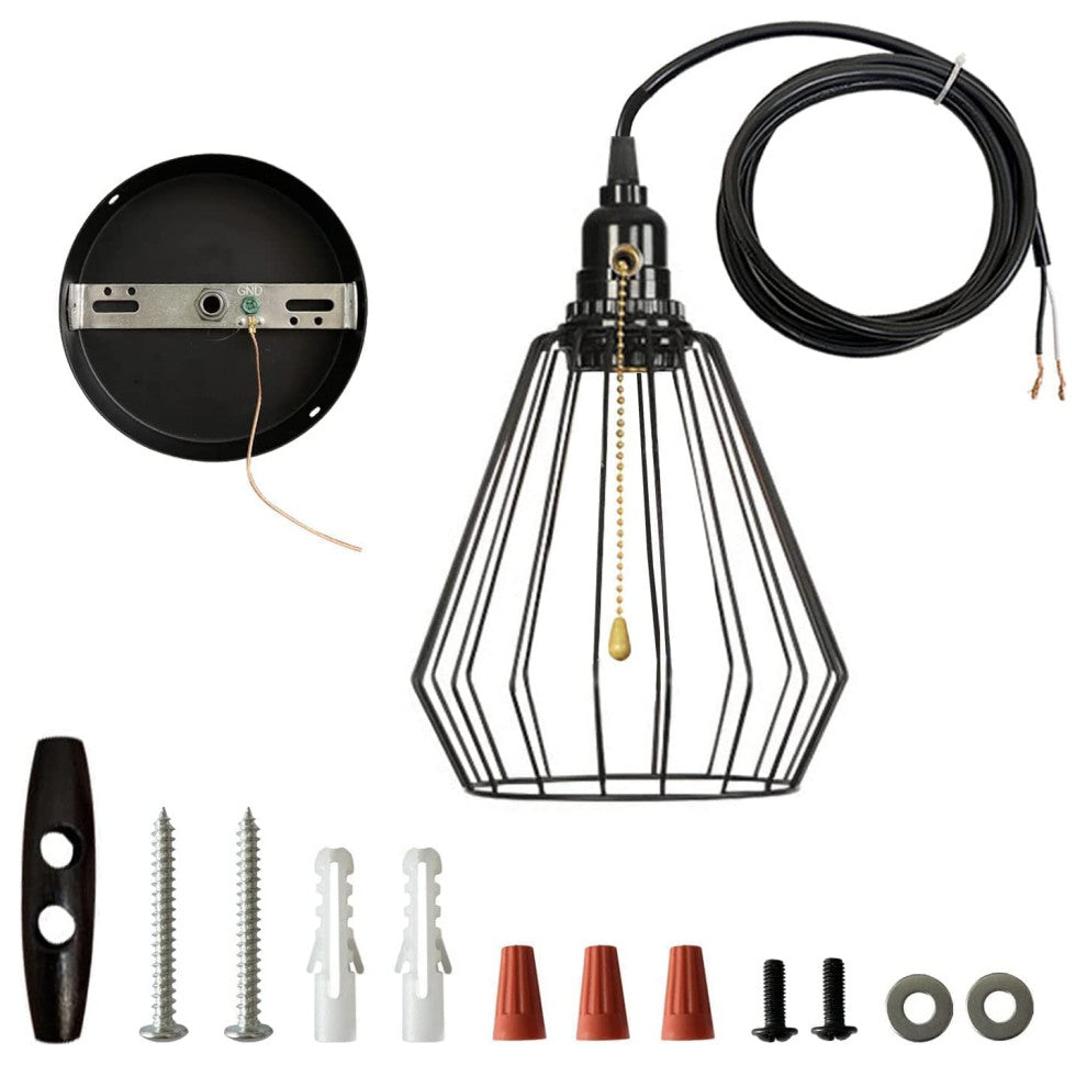 Vintage Industrial Pendant Light Adjustable Black Cage Hanging Lighting