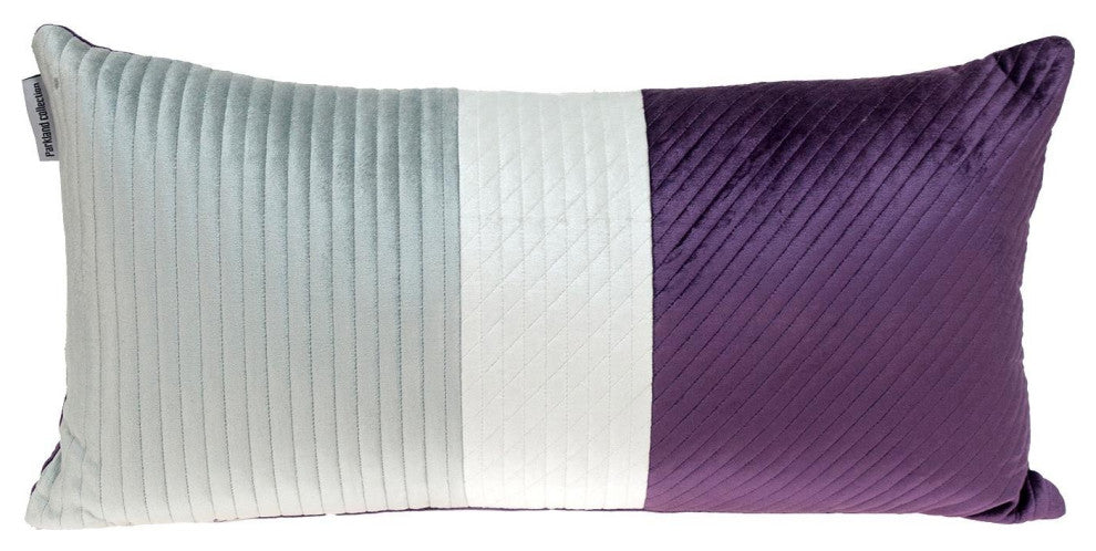 Silver and Purple Quilted Colorblock Velvet Lumbar Throw Pillow
