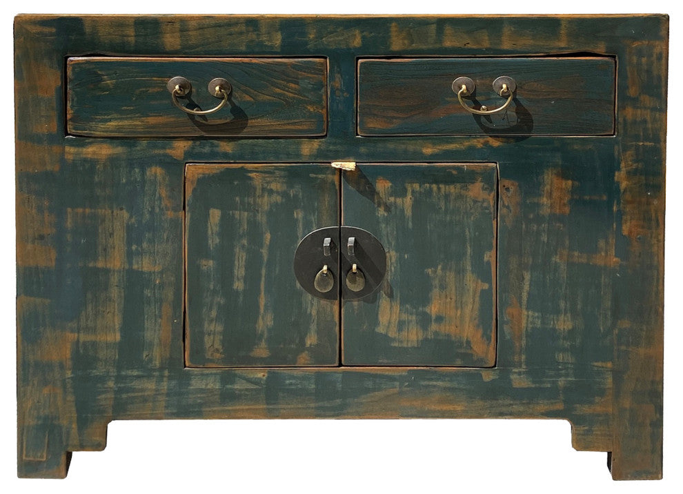 Oriental Distressed Teal Green Blue Credenza Sideboard Table Cabinet Hcs6147