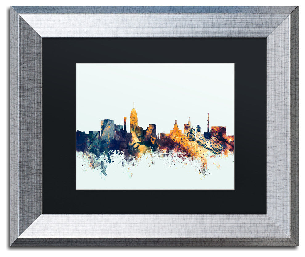 Michael Tompsett 'Lansing Michigan Skyline Blue' Matted Framed Art, 11x14