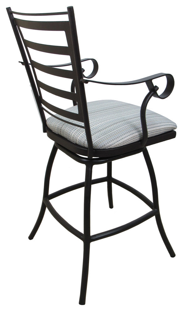 Outdoor Patio Stool Jenna With Arms, Natural Fun on Dark Nut, 35"