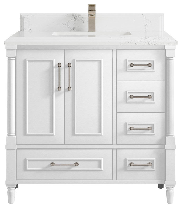 Aberdeen 36 Center Sink Bath Vanity in White 1.5" Empira Quartz