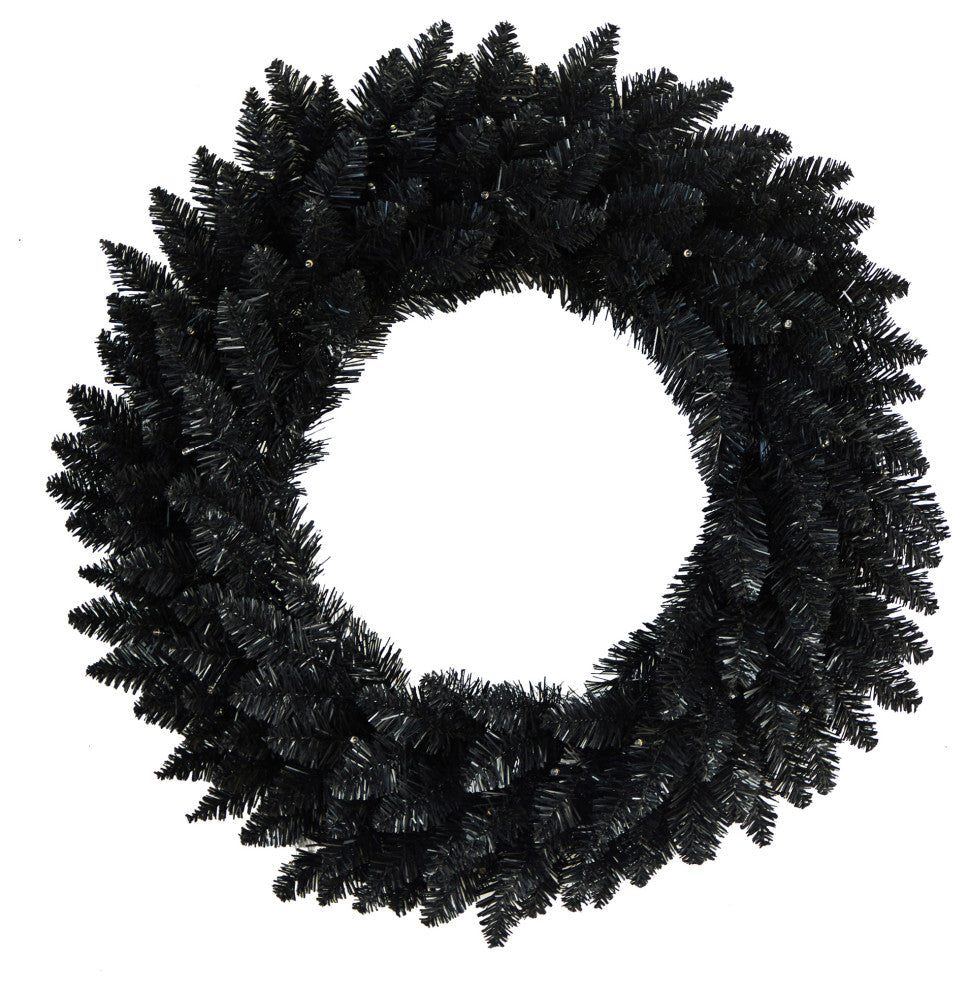 24" Black Artificial Wreath With 35 Warm White LED Lights