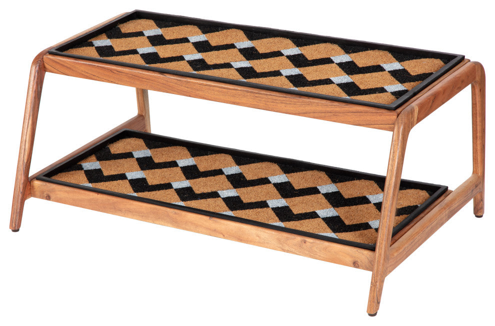 Double-Tier Natural Stand With 3-Pair Rubber Boot Trays Mt. Tam