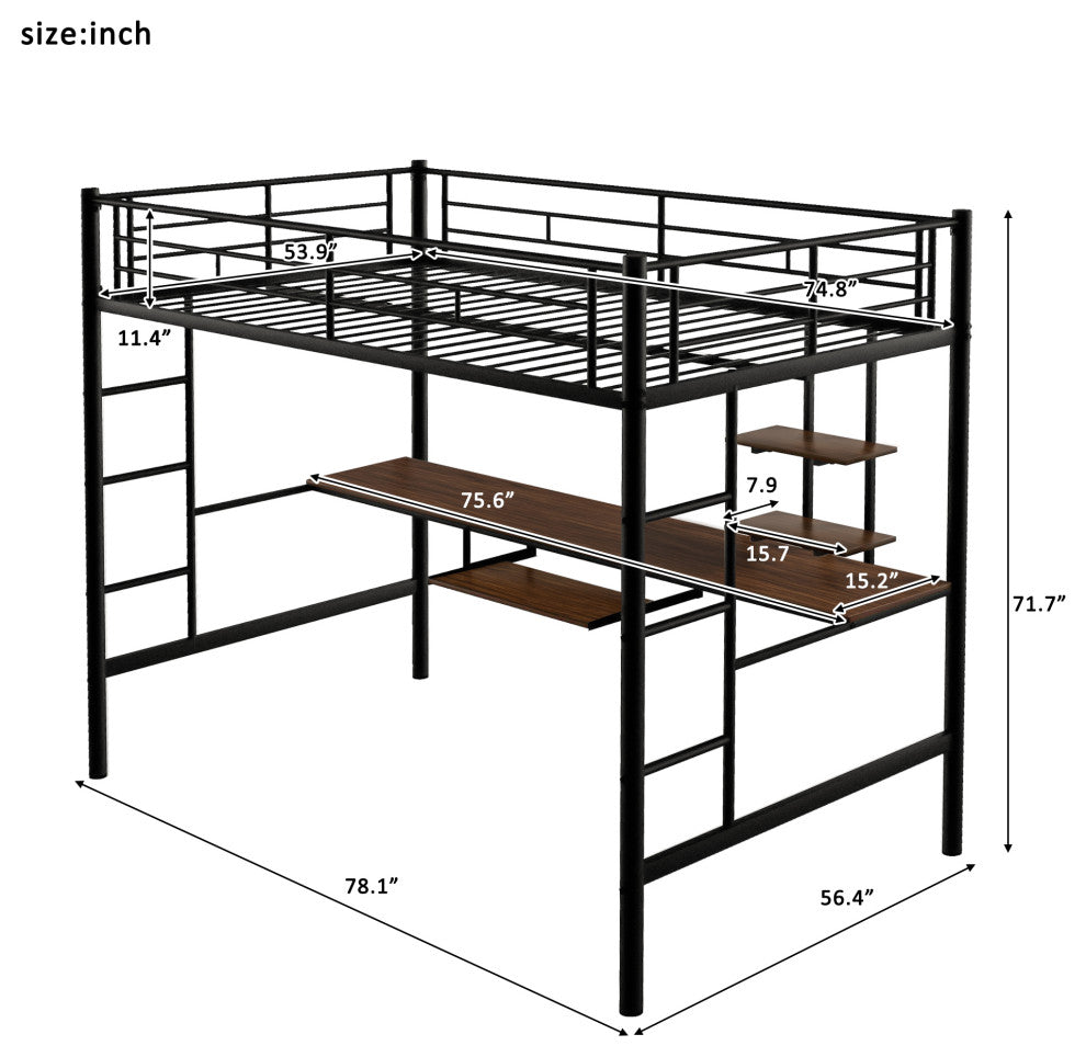 Gewnee Loft Bed with Desk and Shelf