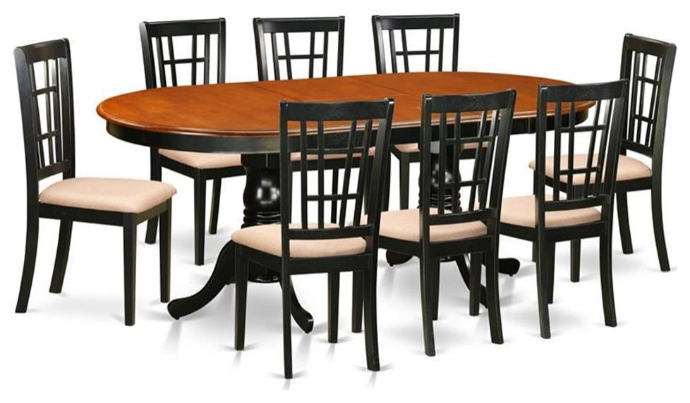 9-Piece Dining Room Set, Table, 8 Wood Chairs With Cushion
