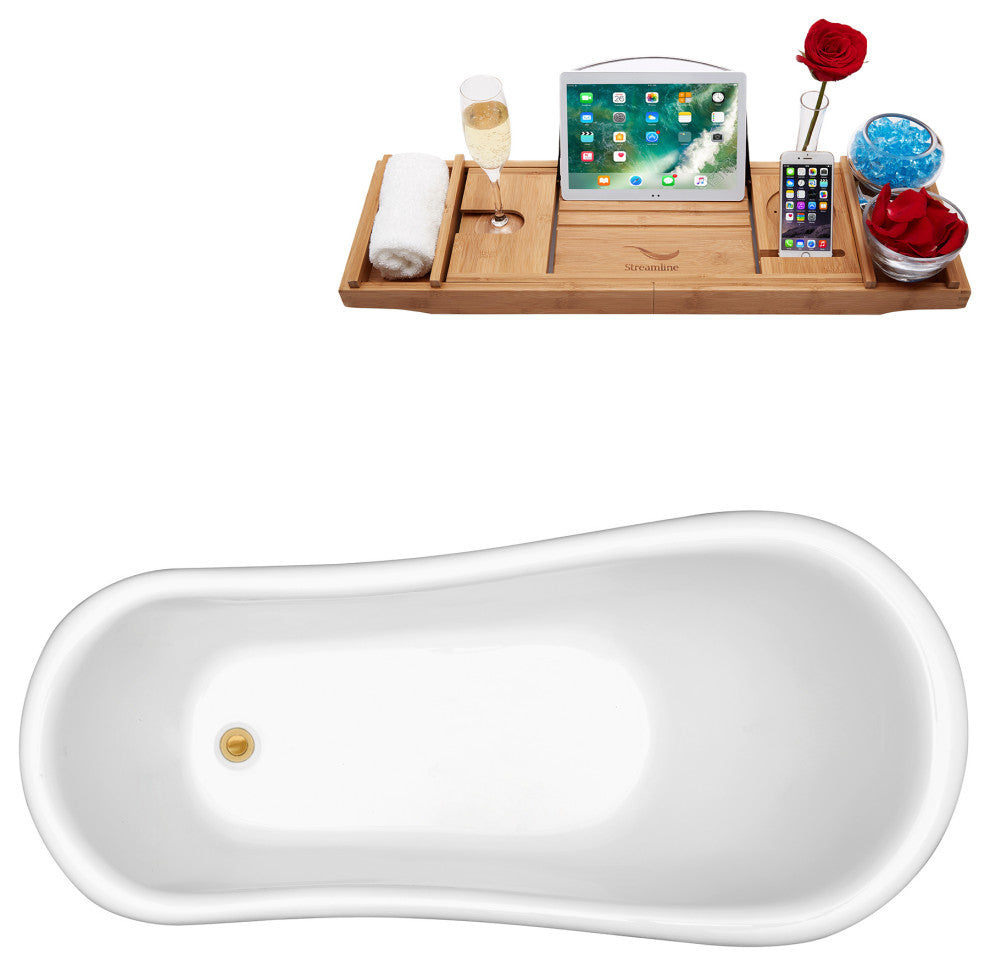 61" Streamline N480BL-IN-GLD Soaking Clawfoot Tub and Tray With Internal Drain