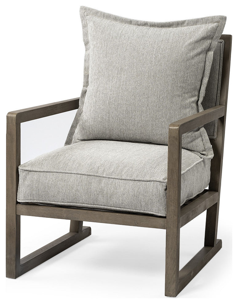 Wooden Accent Chair With Ash Gray Cushions