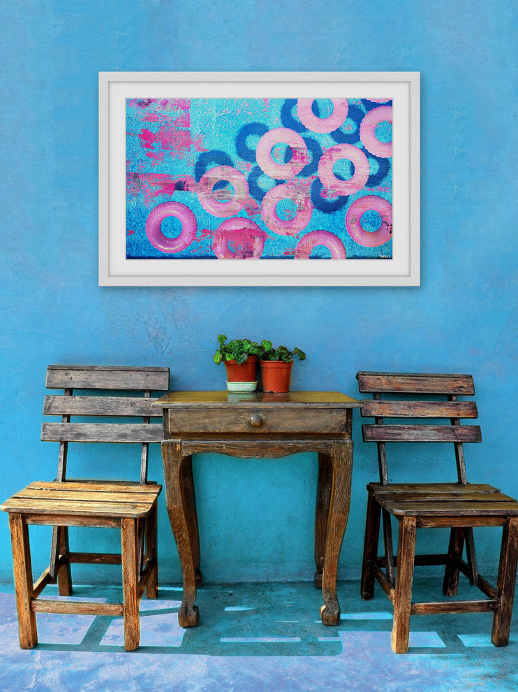 "Pink Inflatables" Framed Painting Print, 24"x16"