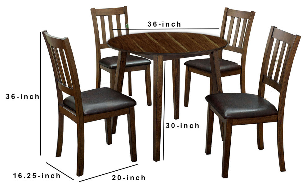Benzara BM236574 Wooden Dining Table, Ladder Back Style Chairs, Set of 5, Brown