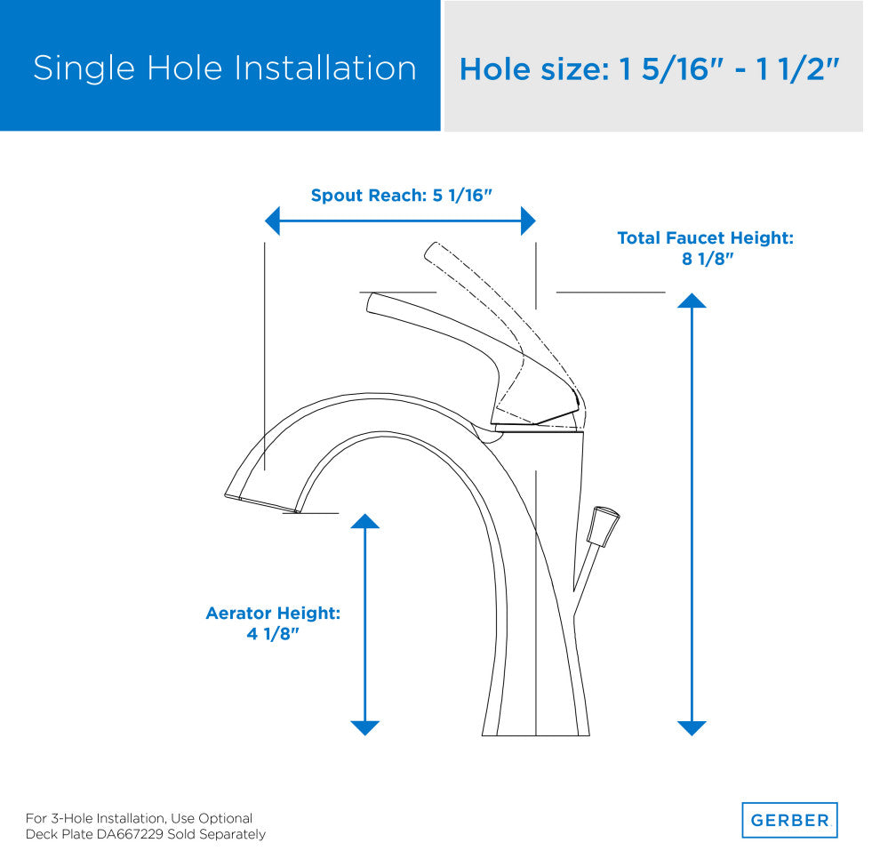 Vaughn Single Handle Lavatory Faucet w/ Metal Pop-Up Drain Chrome, Brushed Bronze
