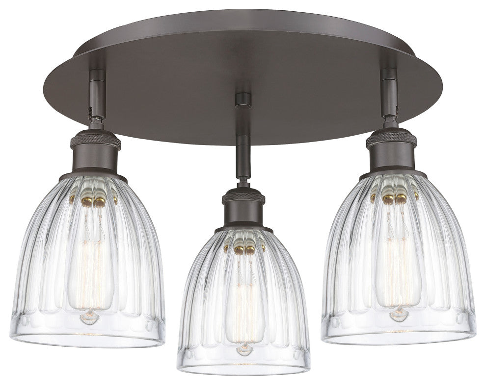 Brookfield-3 Light 18" Flush Mount-Oil Rubbed Bronze, Clear Glass Shade
