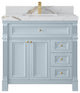 Paris 36" Center Sink Bathroom Vanity, Blue Heather 2" Calacatta Gold