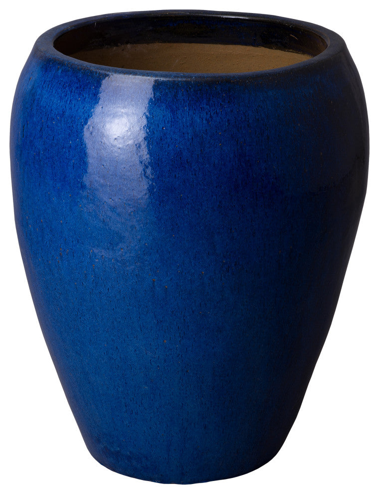 30 In. Blue Round Ceramic Tapered Planter