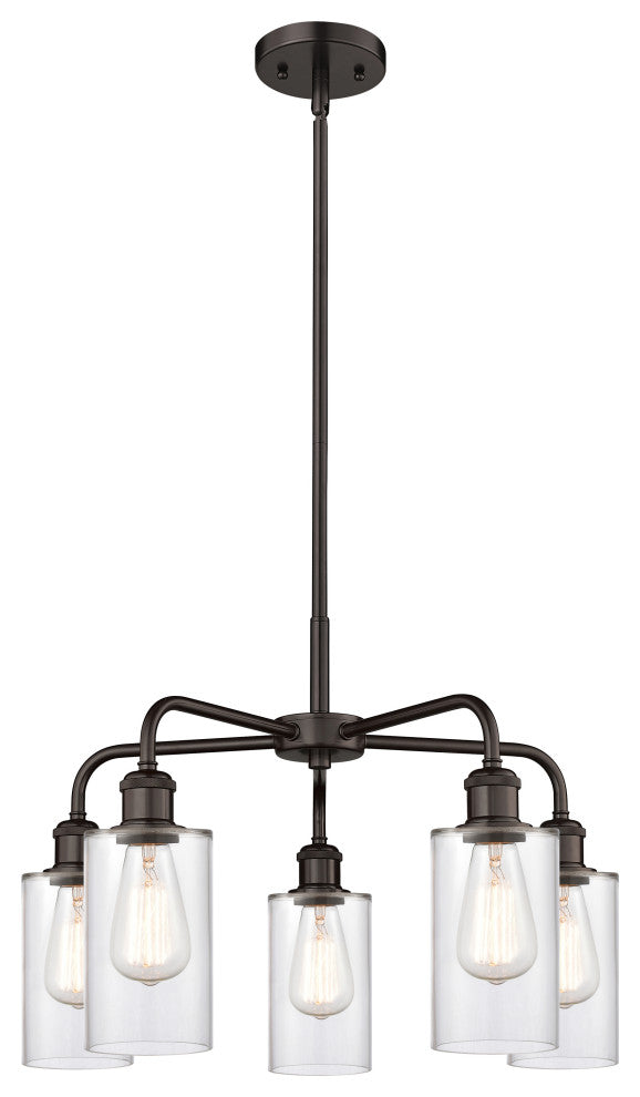 Clymer 5-Light 22" Stem Chandelier, Oil Rubbed Bronze, Clear Shade
