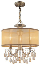 Hampton 3-Light Brass Etruscan Crystal Drum Shade Chandelier
