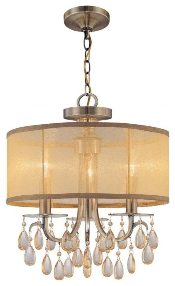 Hampton 3-Light Brass Etruscan Crystal Drum Shade Chandelier