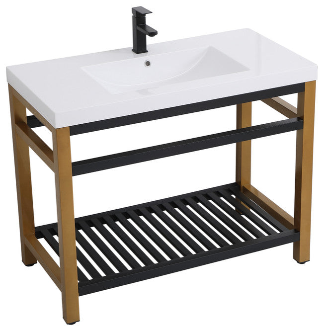 Home Living Single Bathroom Metal Vanity, Golden Black, 42"