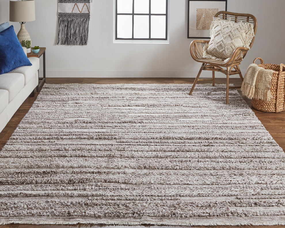 Weave & Wander Akton Shag Rug, Ivory/Rustic Brown, 2ft x 3ft Rug