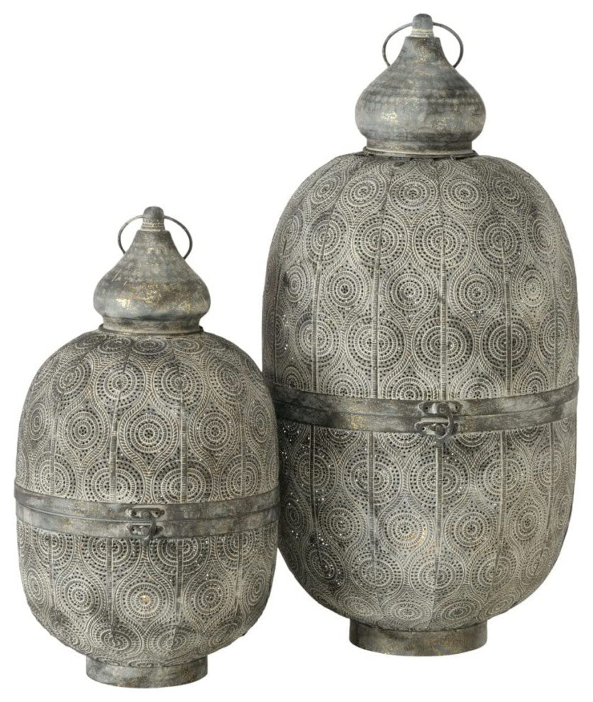 2 Piece Moroccan Metal Lacy Lattice Lantern Set