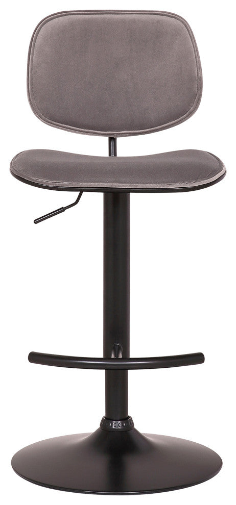 Nancy Adjustable Gray Velvet Swivel Barstool In Black Powder Coated Finish