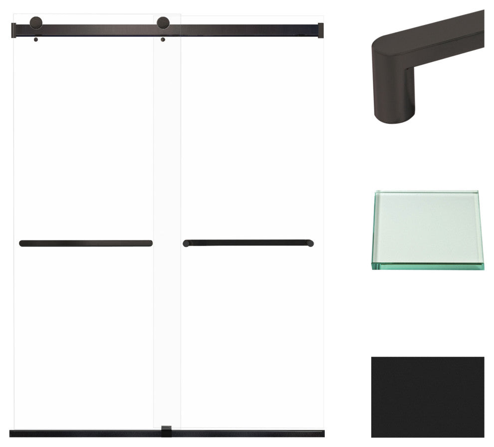 Transolid Brianna 60" W x 80" H Frameless Sliding Shower Door, Matte Black