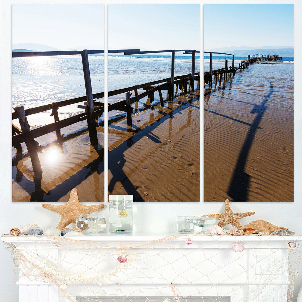 "Wooden Boardwalk on Beach" Sea Bridge Metal Wall Art, 3 Panels, 36"x28"