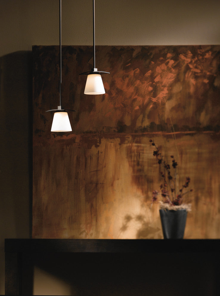 Wren Mini Pendant, Dark Smoke Finish, Opal Glass