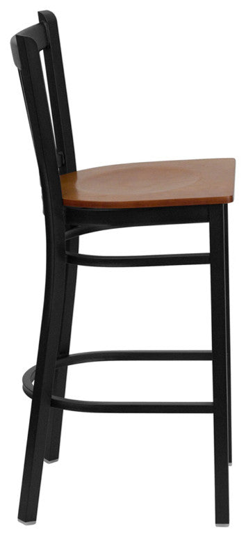 Dyersburg 29" Metal Barstool Black Vertical Back, Cherry Wood Seat