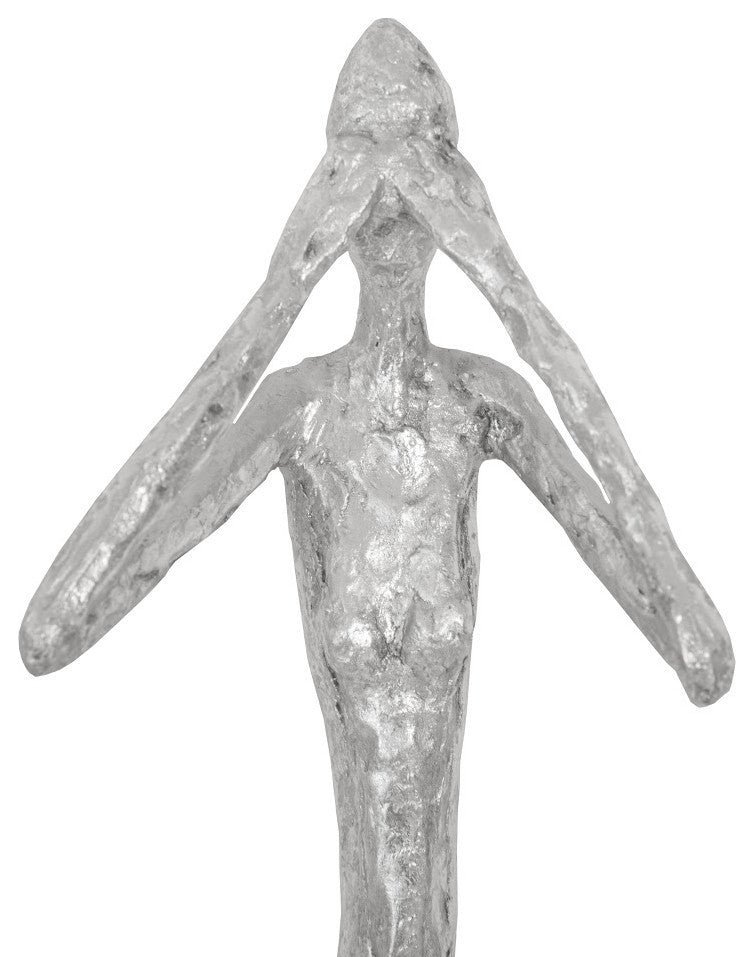 See, Speak, Hear No Evil Wall Art, Resin, 3-Piece Set, Silver Leaf