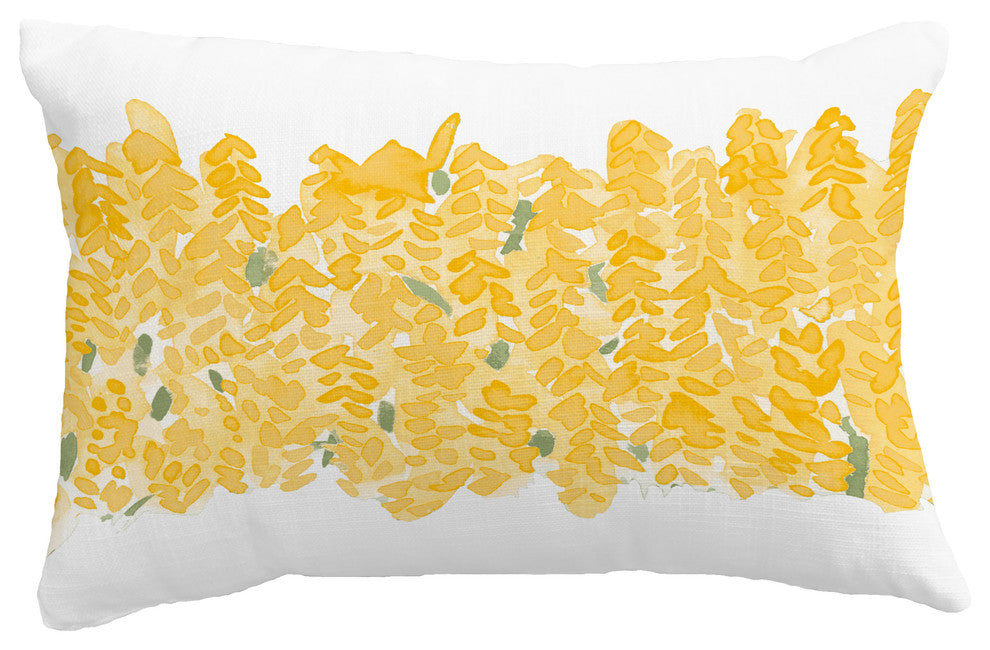 Flower Bell Bunch Floral Print Throw Pillow With Linen Texture, Yellow, 14"x20"