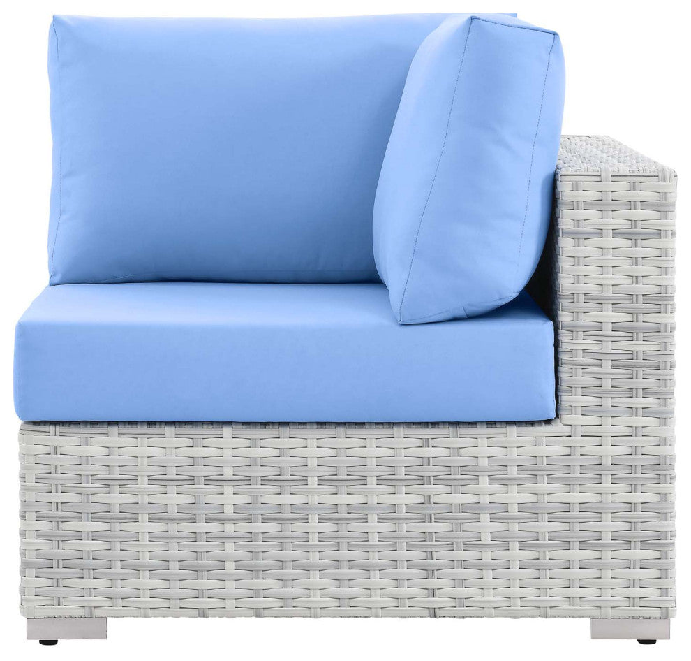 Lounge Sectional Sofa Chair Set, Rattan, Wicker, Gray Blue, Modern, Outdoor