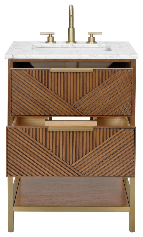 Diamond 24" Bath Vanity, Walnut/Satin Brass, 24", Marble Top
