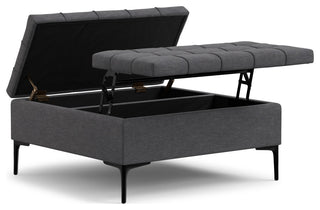Laura Mid Century Lift Top Storage Ottoman, Slate Grey