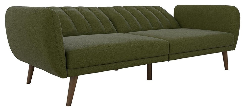 Modern Sofa Futon, Premium Linen Upholstery and Wooden Legs, Green