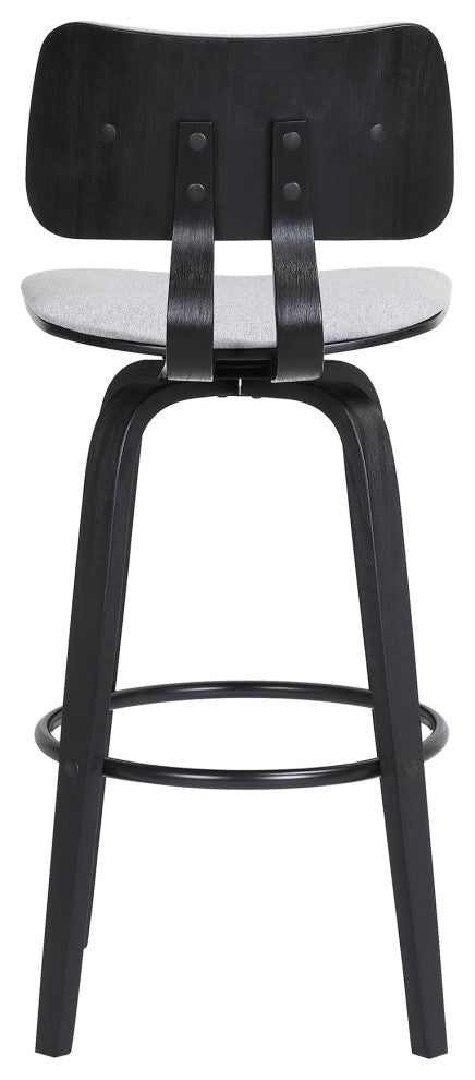 Pico 26" Swivel Black Wood Counter Stool, Light Gray Fabric With Black Metal, 26