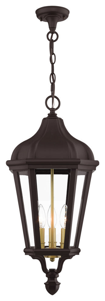 Livex Morgan 3 Light Bronze, Antique Gold Cluster Large Outdoor Pendant Lantern