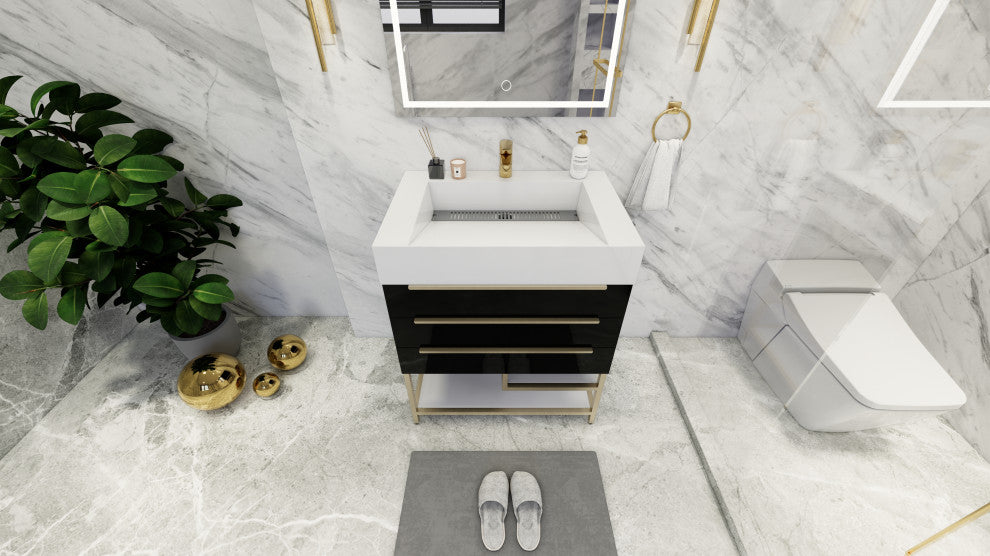 Madison 30" Freestanding Vanity with Reinforced Acrylic Sink, High Gloss Black