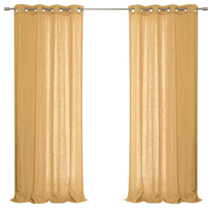 Faux Linen Blend Curtain Panel, Set of 2, Mustard, 52"w X 96"l