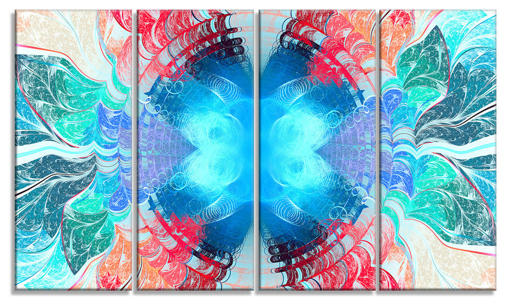Extraordinary Fractal Blue Texture, Abstract Canvas Art Print, 48"x28", 4 Panels