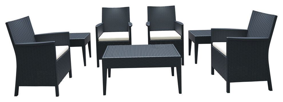 California Wickerlook Casual Seating 7 Piece Set, Dark Gray