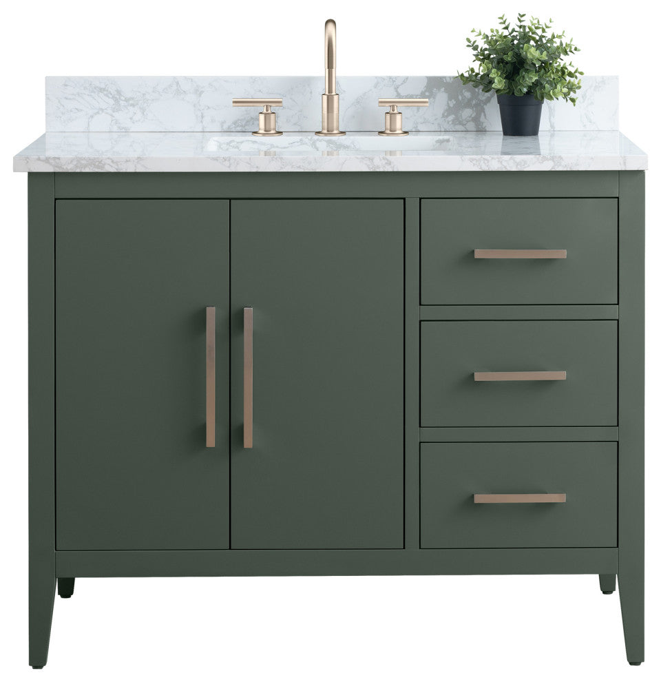 Vanity Art Bathroom Vanity With Sink, Vintage Green, 42", Single Sink, Brushed Nickel
