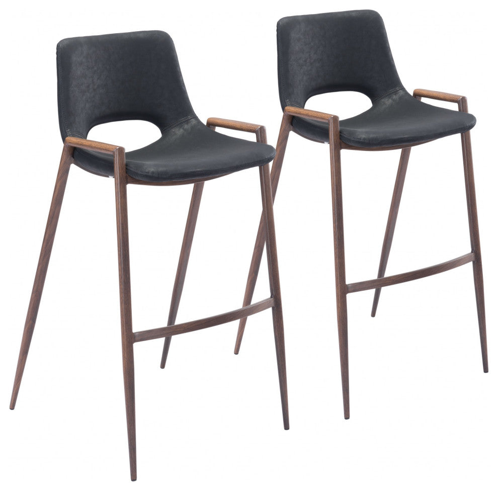 Set of Two Black Retro Modern Funk Bar Chairs