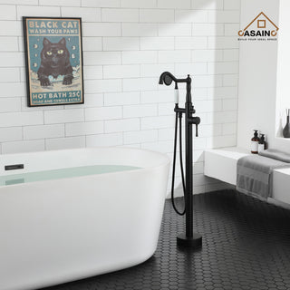 Single Handle Classical Freestanding Bathtub Faucet with Hand Shower Hand, Matte Black