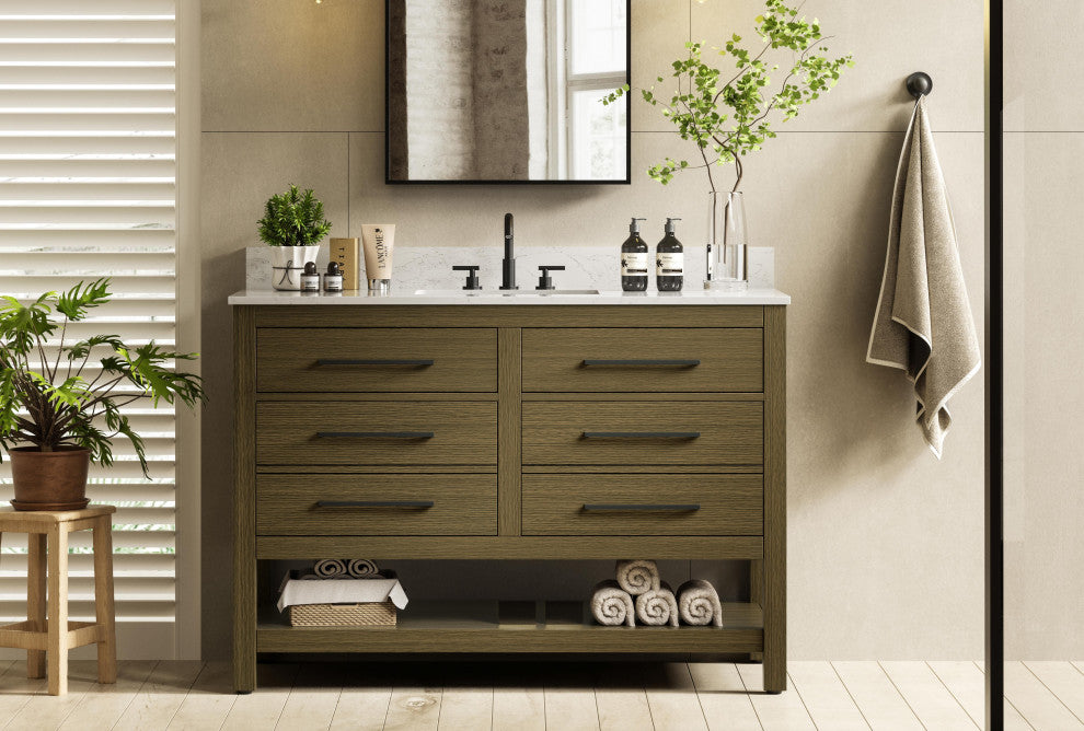 Home Living 48" Single Bathroom Vanity, Chestnut Brown With Backsplash