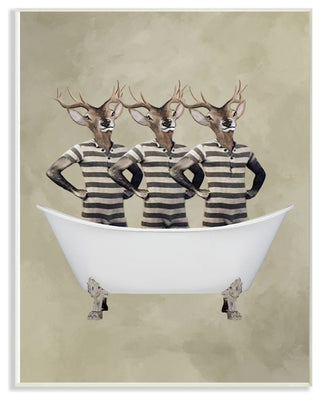 Three Deer Men In A Bathtub, Wall Plaque, 12"x18"