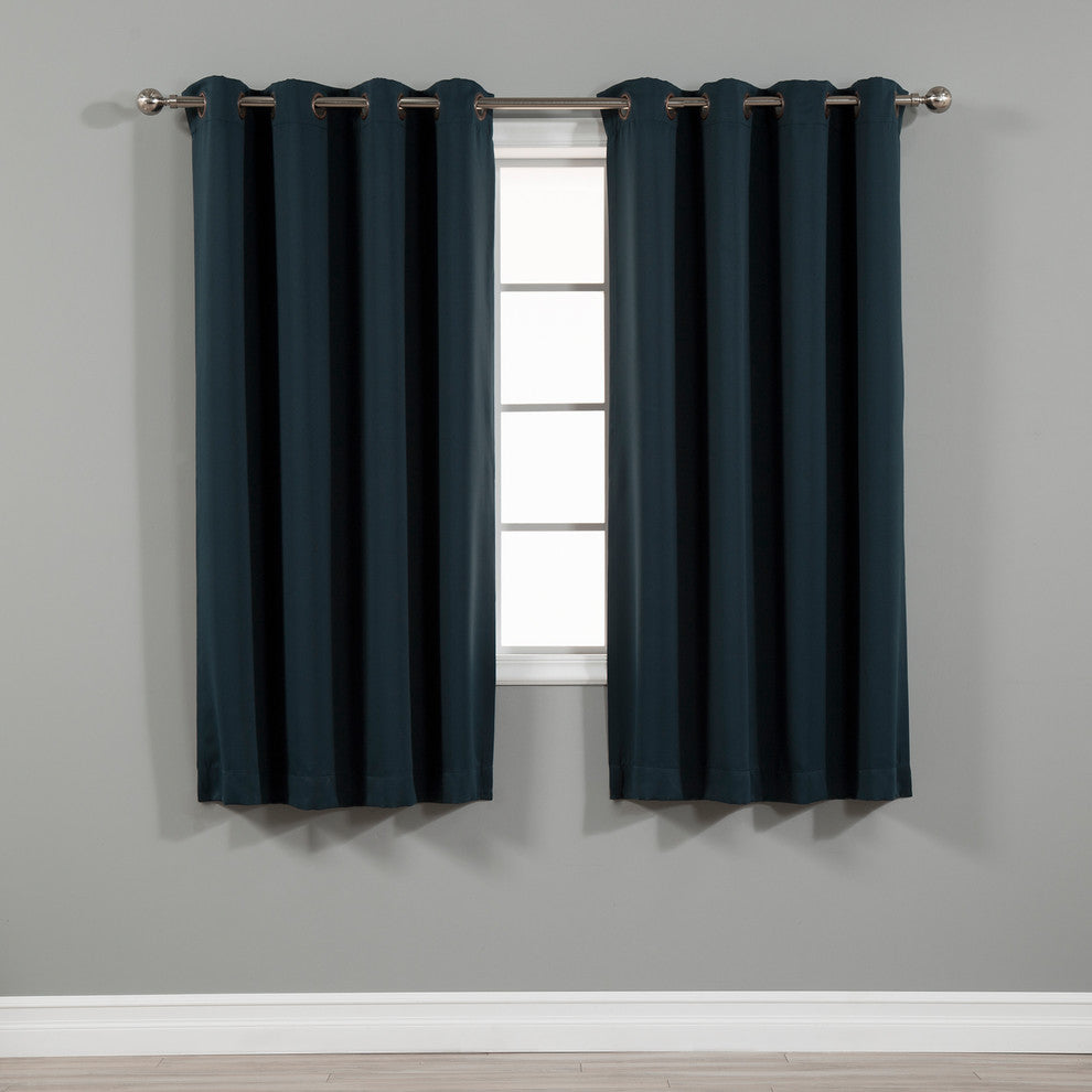 Solid Grommet Top Thermal Insulated Blackout Curtains, Navy, 63"